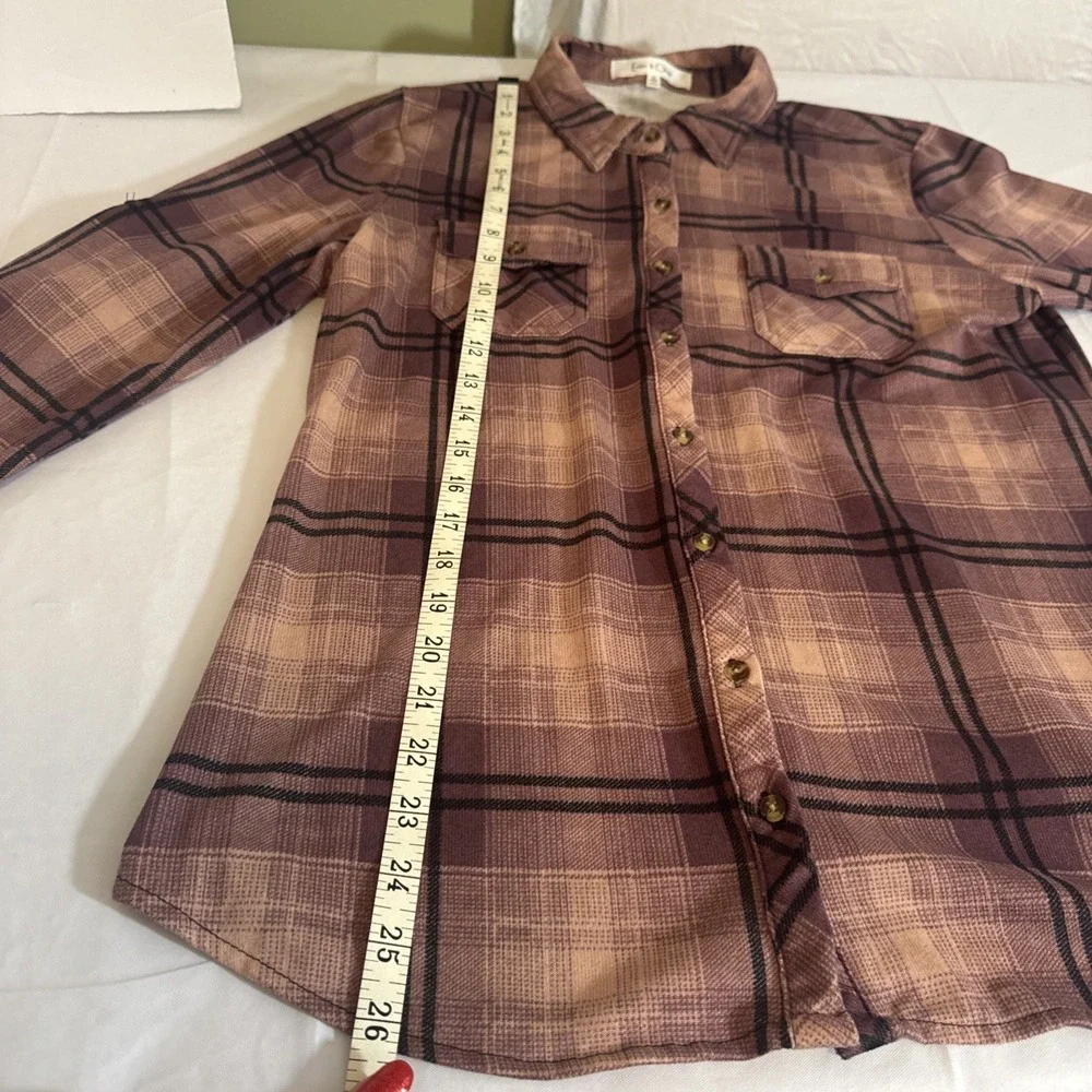 Eden & Olivia Soft Plaid Flannel Shirt Women's M Pink Black Button Up 3/4 Sleeve - Picture 8 of 10